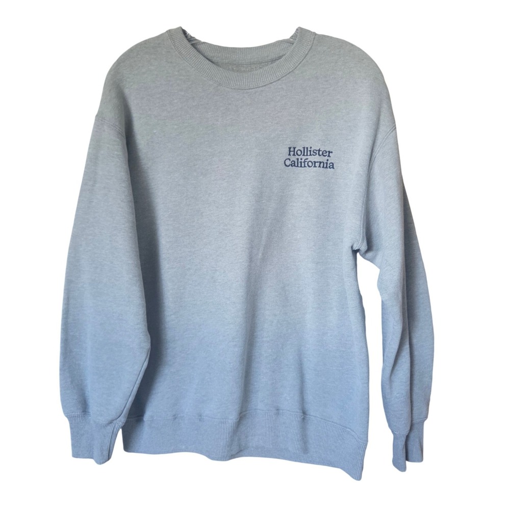 Hollister California Crewneck Sweatshirt XS Blue Grey Embroidered Logo Pullover